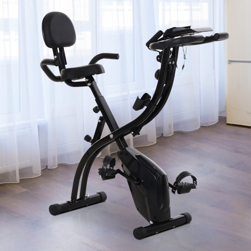 Heimtrainer 2-in-1 Fahrradtrainer Trimmrad für Zuhause Stahl Schwarz
