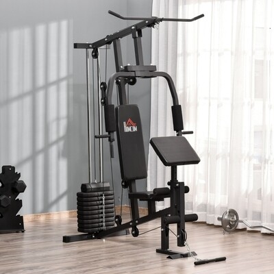 Kraftstation Fitnessstation Multigym inkl. Gewichten Stahl Schwarz