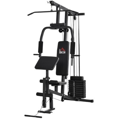 Kraftstation Fitnessstation Multigym inkl. Gewichten Stahl Schwarz