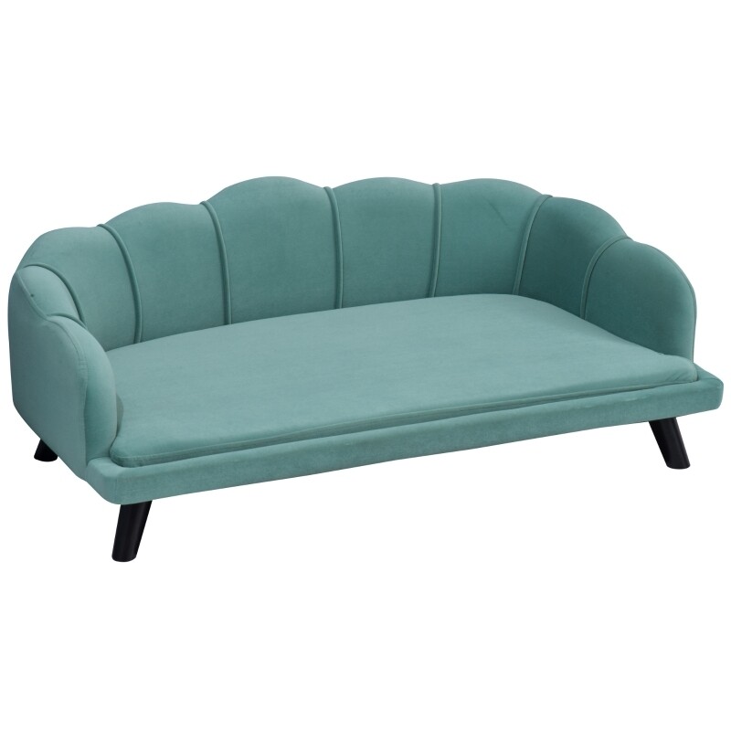 Hundesofa mit Rückenlehne Haustiersofa mit Holzbeinen Hundebett Weichem Bezug, Katzensofa Grün 98,5x60,5x35,5 cm