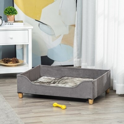 Erhöhtes Hundebett, Katzenbett mit Schutzrand, Grau, 81 x 56 x 23,5 cm