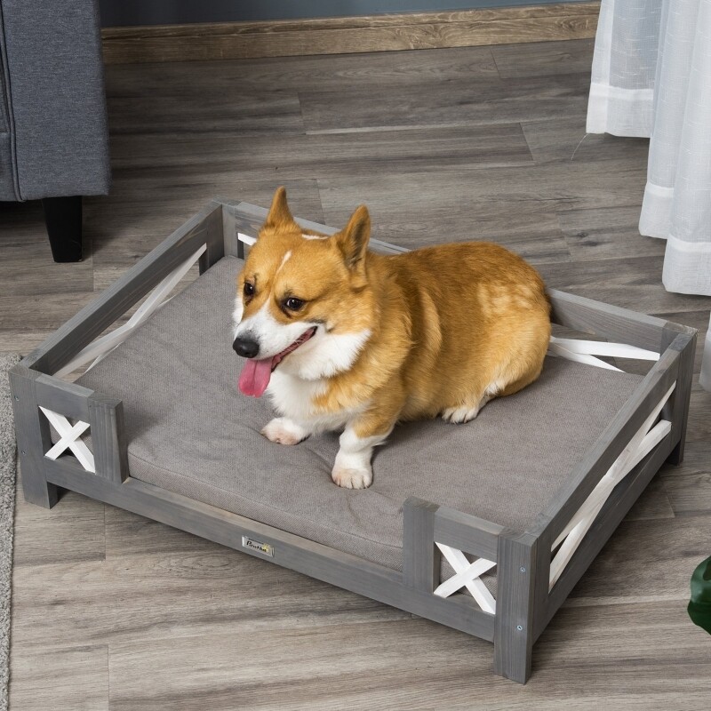 Hundebett, Katzenbett inklusive Kissen Kiefernholz 80 cm x 55 cm x 23 cm