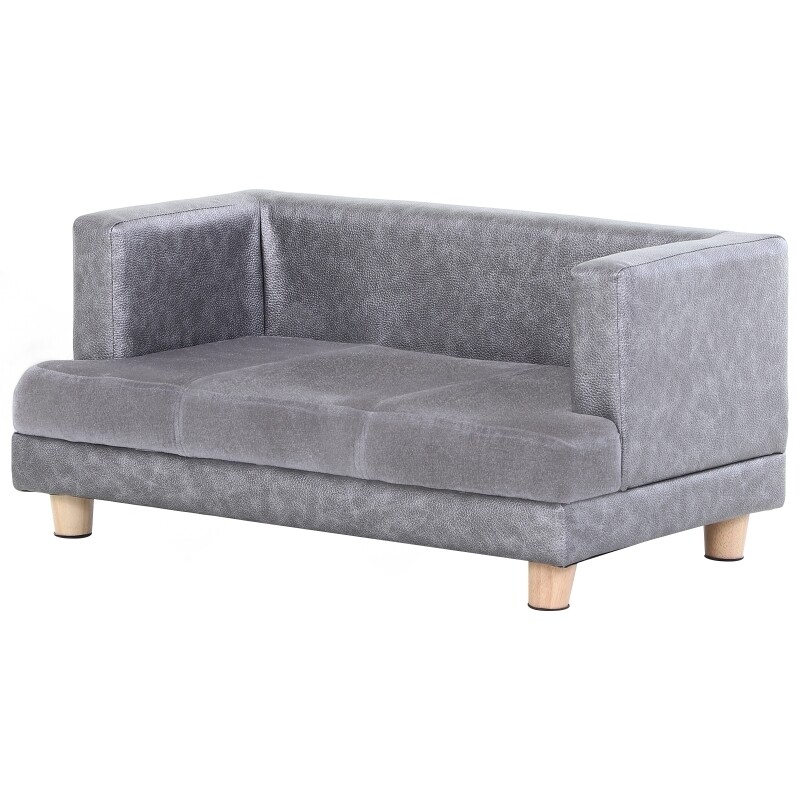 Hundesofa, Haustiersofa, Hundebett, Hundematte, Kunstleder, Kurzplüsch, Grau, 68 x 41 x 32 cm