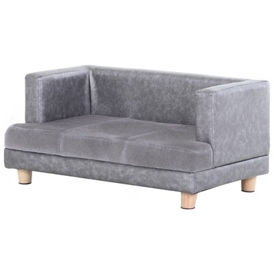 Hundesofa, Haustiersofa, Hundebett, Hundematte, Kunstleder, Kurzplüsch, Grau, 68 x 41 x 32 cm