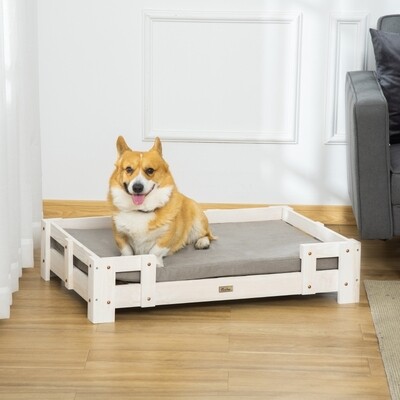 Erhöhtes Hundebett. Katzenbett mit Kissen, Kiefernholz