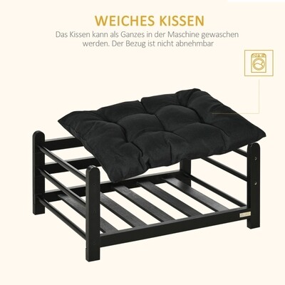Hundebett mit Rahmen und Kissen, Kiefernholz, 65 x 51 x 32 cm