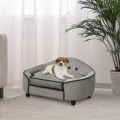 Hundebett Hundesofa Naturholz+Plüsch Grau