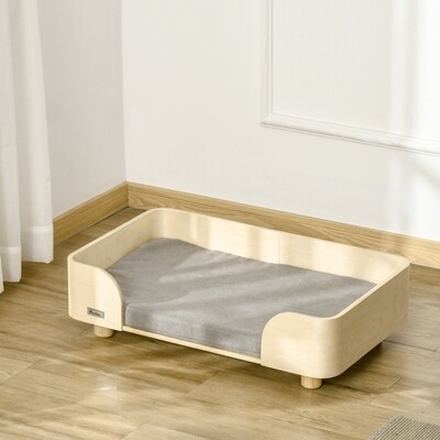hochwertiges Hundebett mit Kissen, Kiefernholz 75,5 x 45,7 x 21 cm