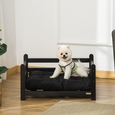 Hundebett mit Rahmen und Kissen, Kiefernholz, 65 x 51 x 32 cm