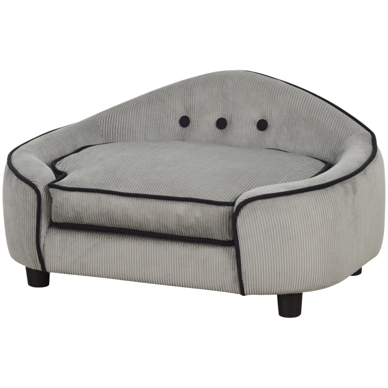 Hundebett Hundesofa Naturholz+Plüsch Grau
