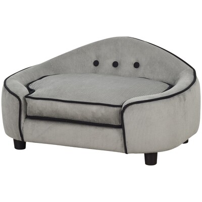 Hundebett Hundesofa Naturholz+Plüsch Grau