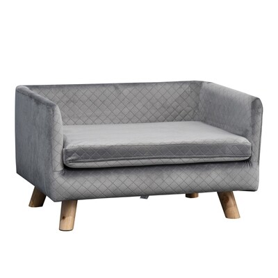 Hundesofa mit Holzbeinen Hundebett Haustiersofa Hundematte für kleine Hunde bis zu 8 kg Samt-Touch Grau 64 x 45 x 36 cm