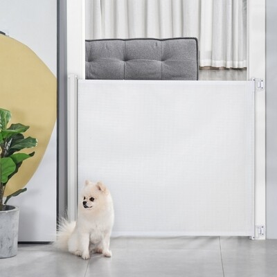 Absperrrollo weiss, ausziehbar 5,5–115 cm, 82,5 cm hoch, Hundeschutzgitter