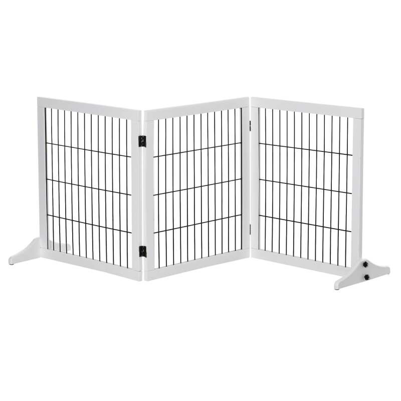 freistehendes Hundegitter Absperrgitter für Hunde Kiefer Weiss