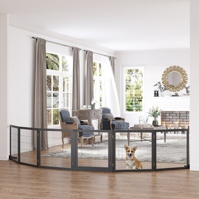 XXL-Absperrgitter Hunde 6 Elemente, 432x36x70 cm, schwarz, Kiefernholz, klappbar