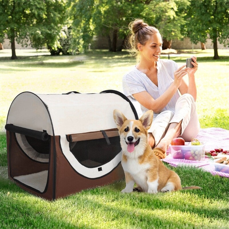 Hundetransportbox, faltbar, Größe XL - 81x56x66 cm, kaffeebraun-creme