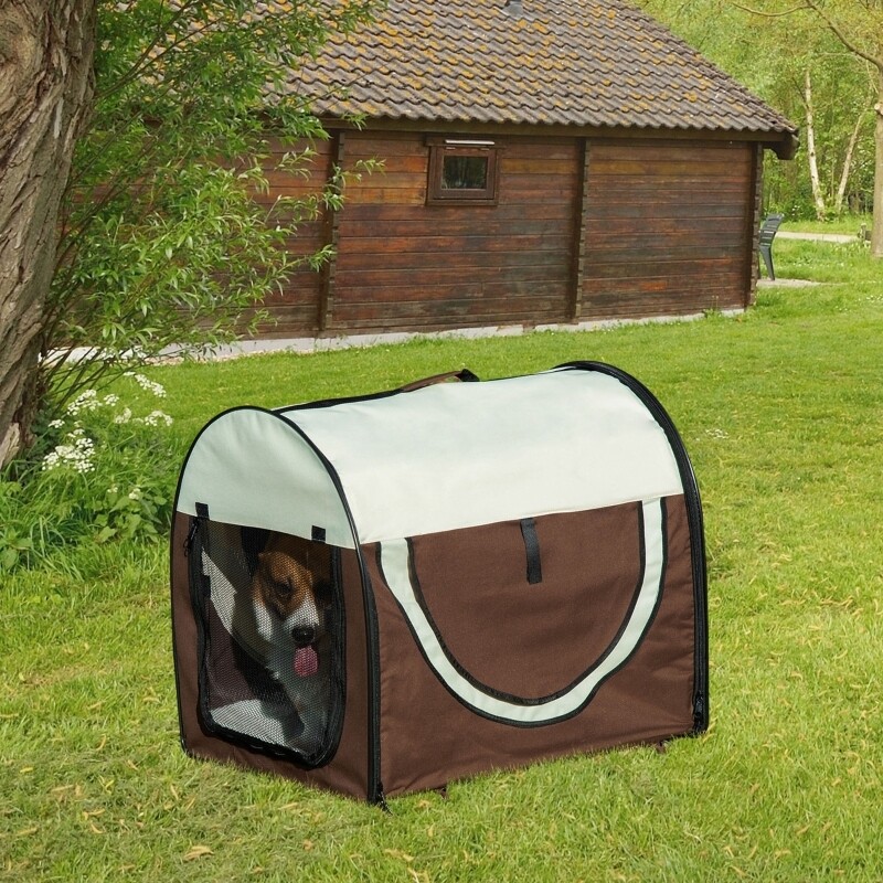 Hundetransportbox, faltbar, Grösse L 70x51x59 cm, kaffeebraun-creme