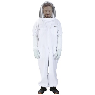 Imkeranzug aus Baumwolle mit Ziegenlederhandschuhen, Weiß, XXXL