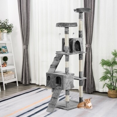 Katzenbaum Kratzbaum Katzenkratzbaum Kletterbaum Sisal Treppe Beige Grau 170 cm