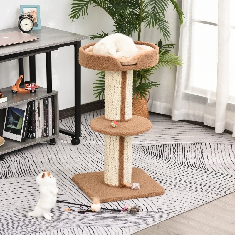 Katzenbaum Spielbaum Kratzstamm mit Plattform Sisal Lammkaschmir Hellbraun