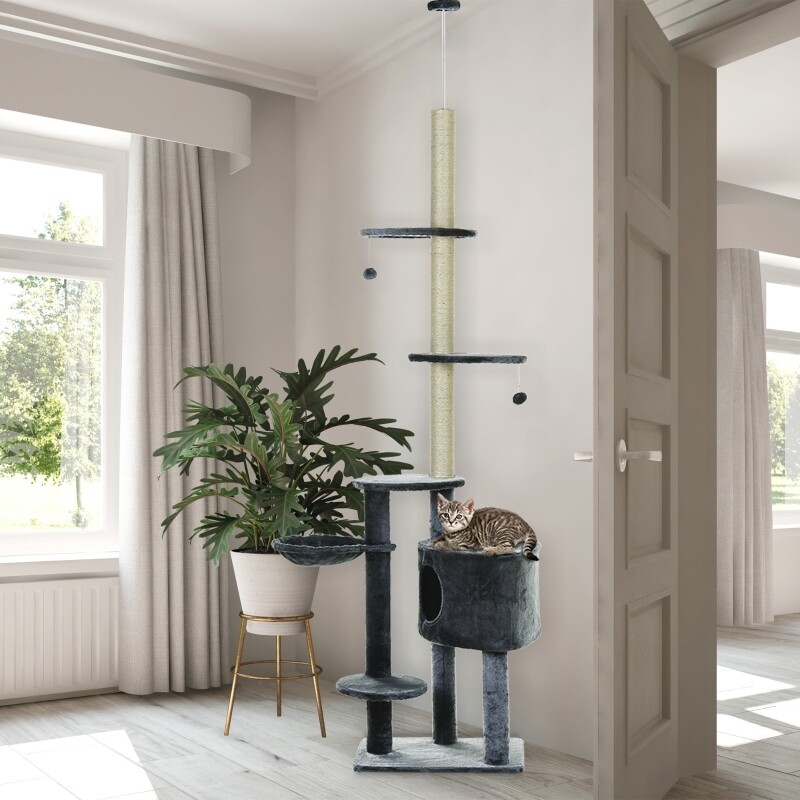 Decken-Kratzbaum mit Sisalsäulen Katzenkratzbaum Kletterbaum Dunkelgrau 240-260cm
