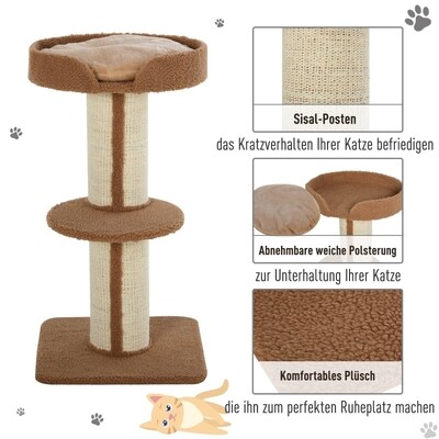 Katzenbaum Spielbaum Kratzstamm mit Plattform Sisal Lammkaschmir Hellbraun