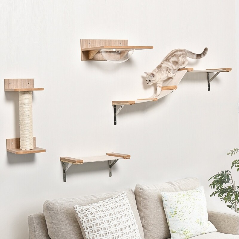 4tlg. Activity-Kletterwand mit Kratzbaum + Liegemulde für Katzen