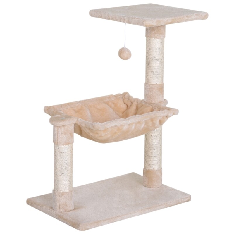 Kratzbaum Kletterbaum Beige – Hängematte, Sisal &amp; Plüsch