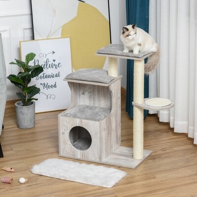 Kratzbaum mit Katzenhöhle Katzenbaum Kletterbaum für Katzen  Sisal Grau