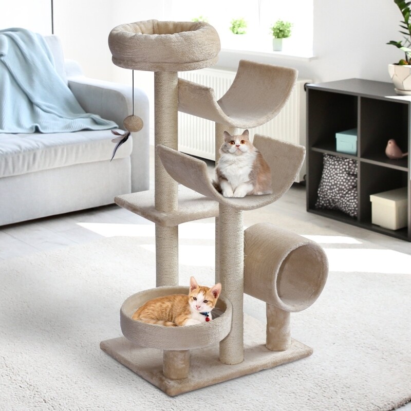 Kratzbaum Katzenbaum Kletterbaum Spielzeug Tunnel Beige