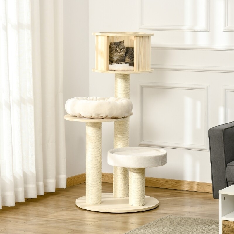 Kratzbaum Katzenbaum für Katzen mit drei Ebenen Kletterbaum aus Holz