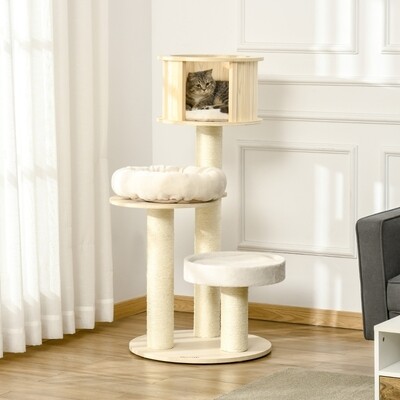 Kratzbaum Katzenbaum für Katzen mit drei Ebenen Kletterbaum aus Holz