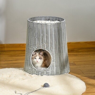 Katzenhaus, Katzenkorb aus PE-Rattan Grau