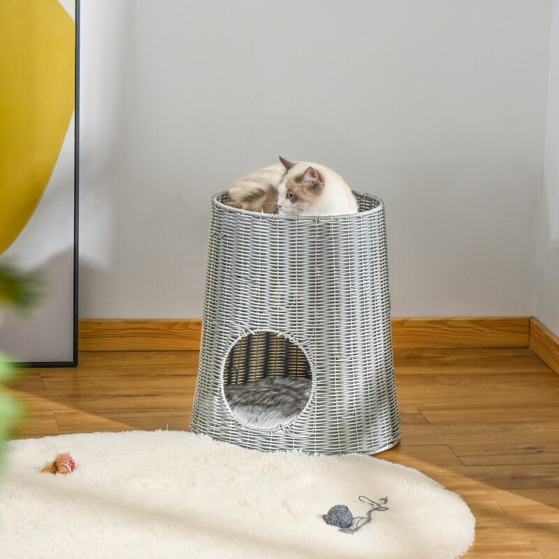 Katzenhaus, Katzenkorb aus PE-Rattan Grau