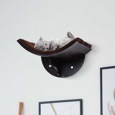 Katzenbett Katzenliege Wandliege Katzenregal Wandmontage Plüschauflage MDF Braun