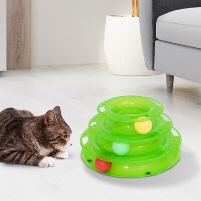 Katzen Spielturm Spielzeug Kugelbahn Kreisel mit 3 Bällen 3 Etagen Grün