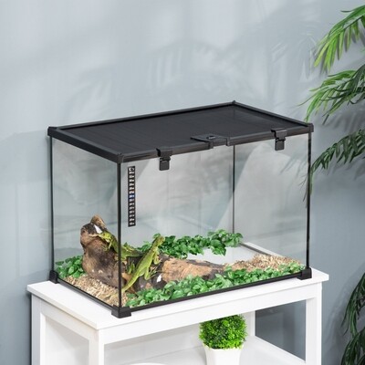 Glas-Terrarium 50x30x35 cm mit Thermometer, Drahtgeflecht & wasserdichtem Boden