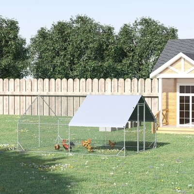 Grosser Hühnerstall, Geflügelstall Gehege für Freilaufhühner mit Dach und Tür Stahl 3 x 4 x 2 m