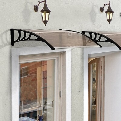 Vordach Haustürvordach 100 x 80 cm Pultvordach Überdachung Polycarbonat Braun