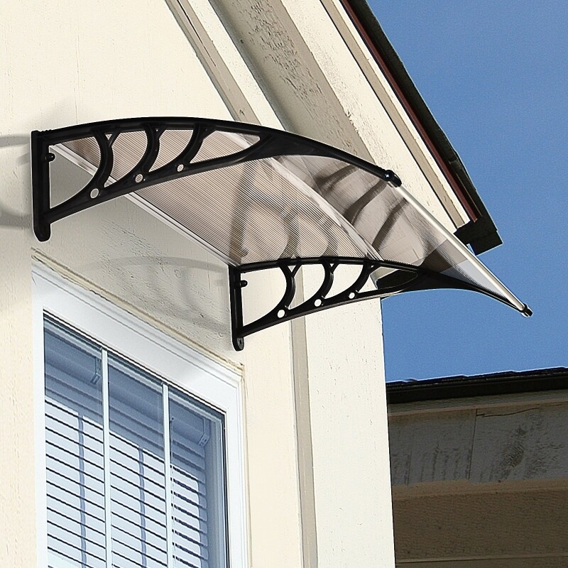 Vordach Haustürvordach 100 x 80 cm Pultvordach Überdachung Polycarbonat Braun