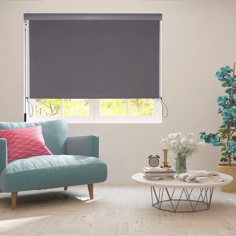 Senkrechtmarkise 140 x 200 cm Balkonmarkise Vertikalmarkise Windschutz Seitenrollo Sichtschutz mit Handkurbel Grau