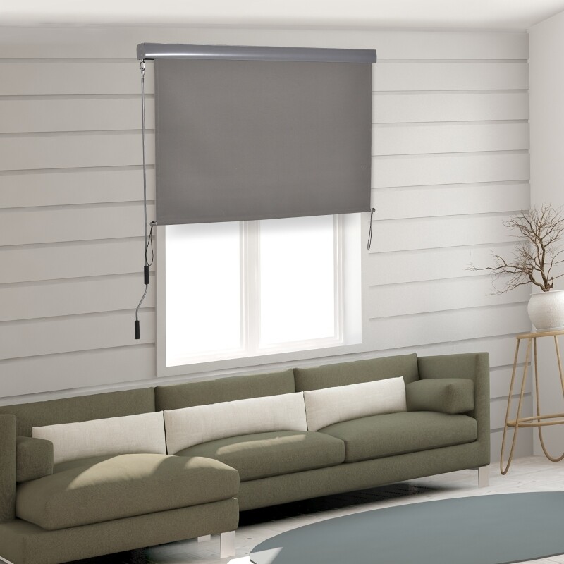 Senkrechtmarkise 140 x 250 cm Balkonmarkise Vertikalmarkise Windschutz Seitenrollo Sichtschutz mit Handkurbel grau