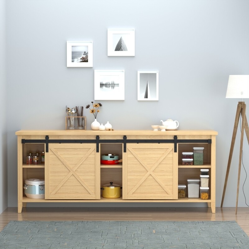 Schiebetürsystem Einzelschiebetür Set für doppelte Holztüren Schwarz 183 cm x 0,6 cm x 18 cm