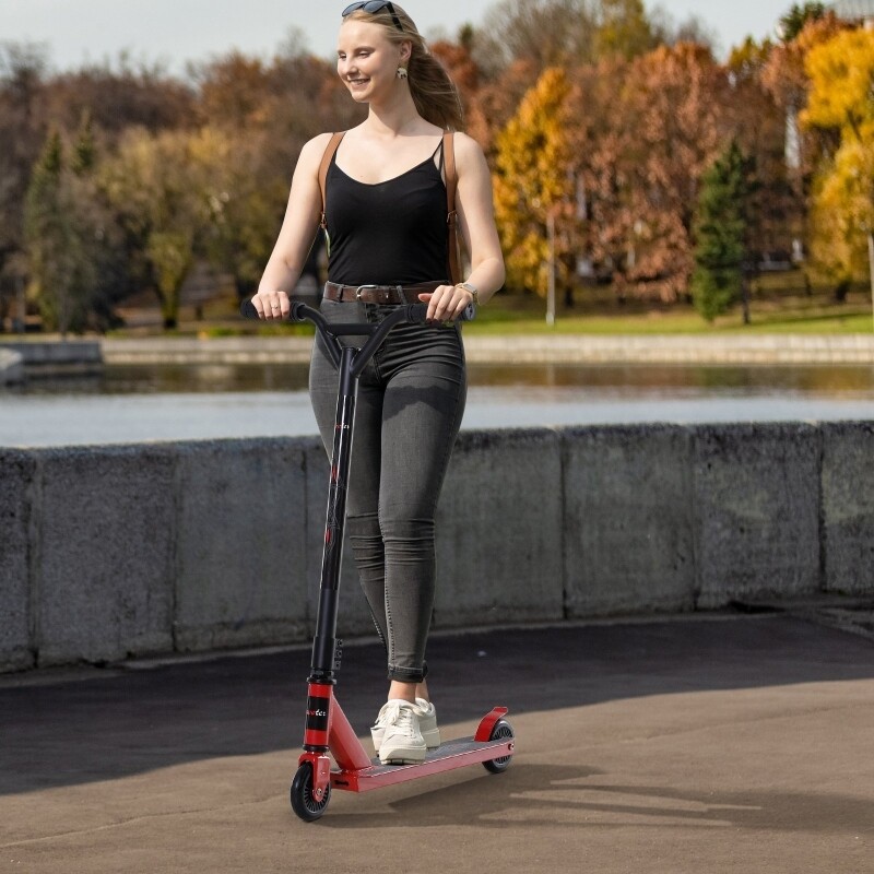 Pro Stunt Scooter Tretroller Freestyle Tricks PU-Rollen ab 14 Jahren Alu Rot