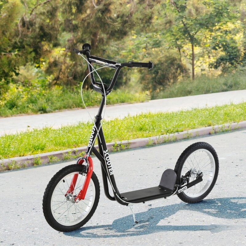 Tretroller Scooter Cityroller Kinder Luftreifen Roller Alu Schwarz