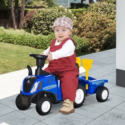 Kinderfahrzeug NEW HOLLAND Laufhilfe mit Hupe, Trecker mit Anhänger