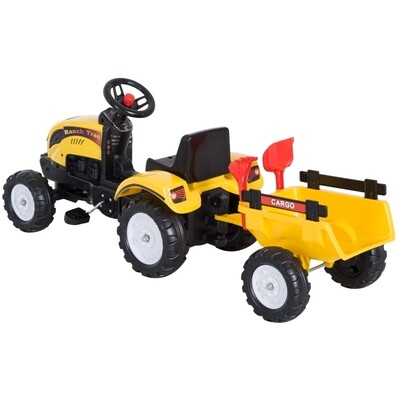 Tretauto Trecker Traktor mit Anhänger ab 3 Jahre Gelb