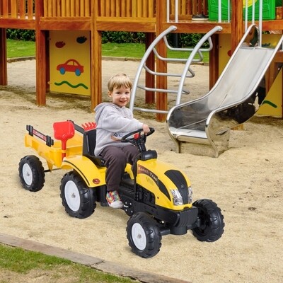 Tretauto Trecker Traktor mit Anhänger ab 3 Jahre Gelb