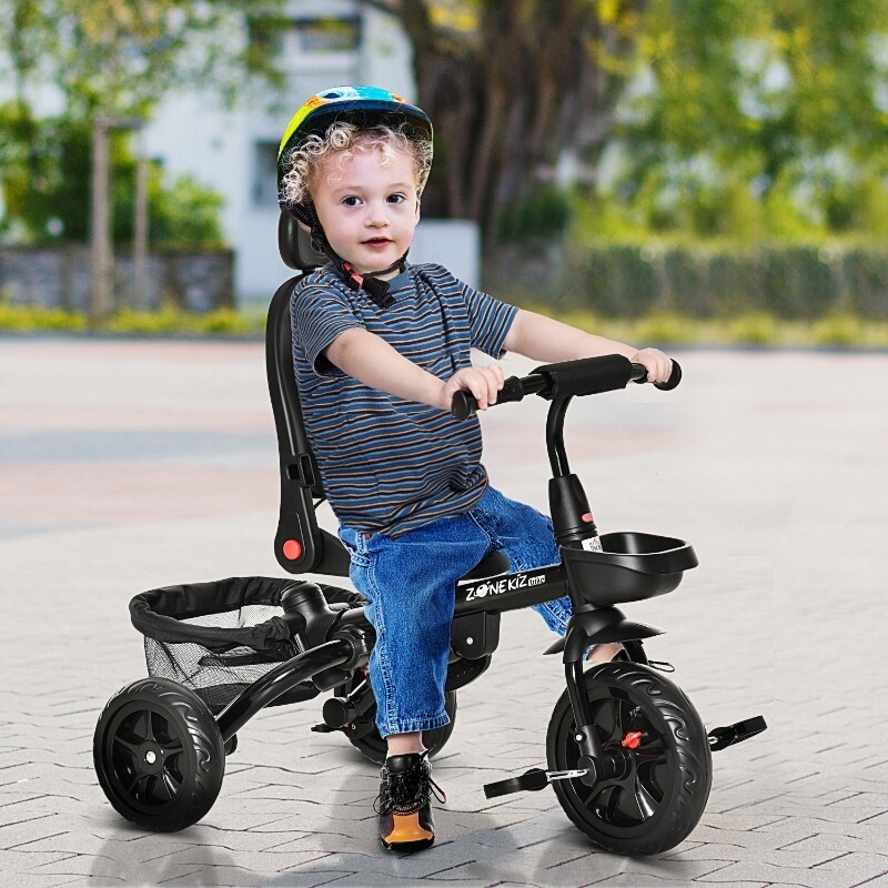 4-in-1 Kinderdreirad Kinderwagen zusammenklappbar Schwarz