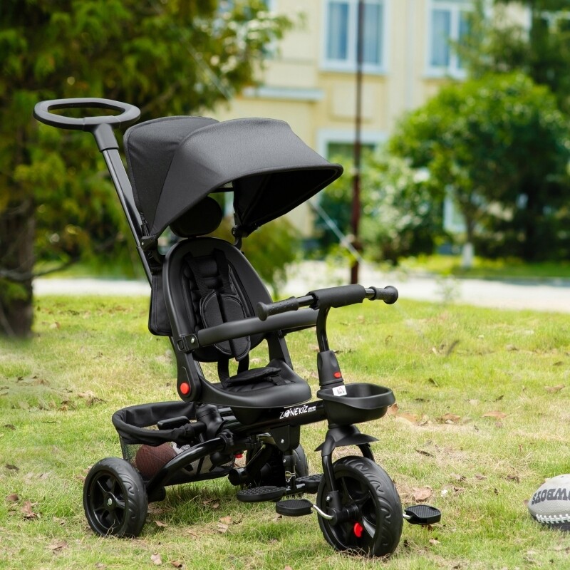 4-in-1 Kinderdreirad Kinderwagen zusammenklappbar Schwarz 4-in-1 Kinderdreirad Kinderwagen zusammenklappbar Schwarz